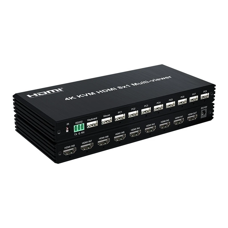 4K 30HZ 8-poorts HDMI 8x1 KVM-multiviewer via knop en IR-afstandsbediening Audio Video Switcher