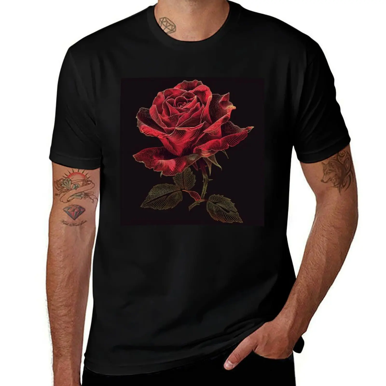 Beautiful Dotted Art Roses Flower For Rose Lovers T-Shirt Soft Durable Cotton T-Shirt