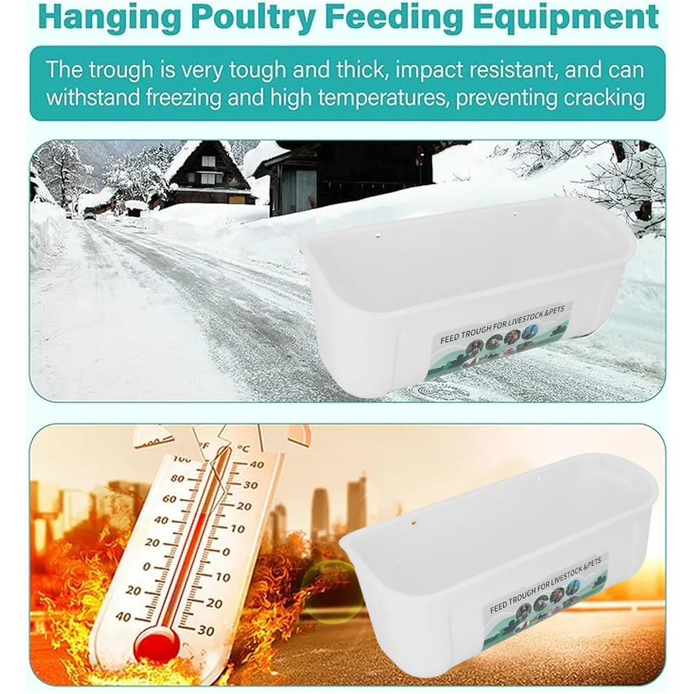 4sets PP Hanging Chicken Feeder With Clips Integrated Stamping Process Poultry Feed Trough Hanging Design Multi-Functional