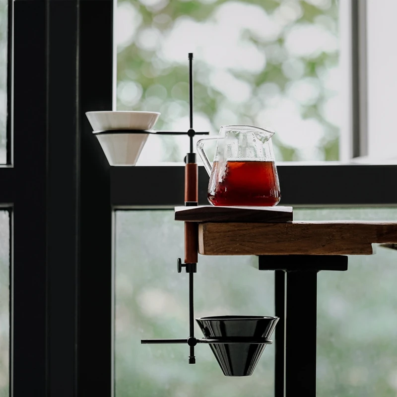 Adjustable Pour Over Coffee Stand - Vintage Dripper Station With Wooden Base, Tools For Home & Cafe