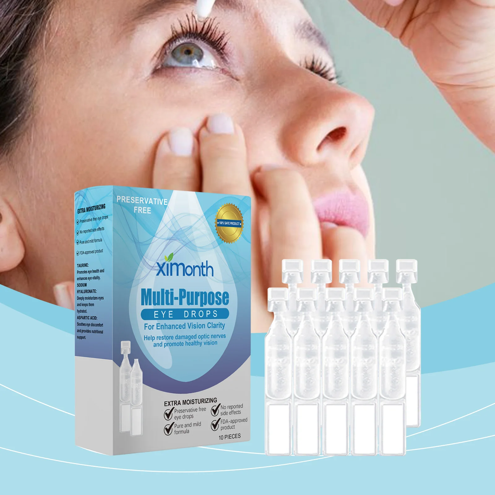 Preservative Free Eye Drops, Gentle Eye Care Liquid for Relieve Eye Fatigue, Keep Eyes Comfortable, Daily Eye Moisturizing Care