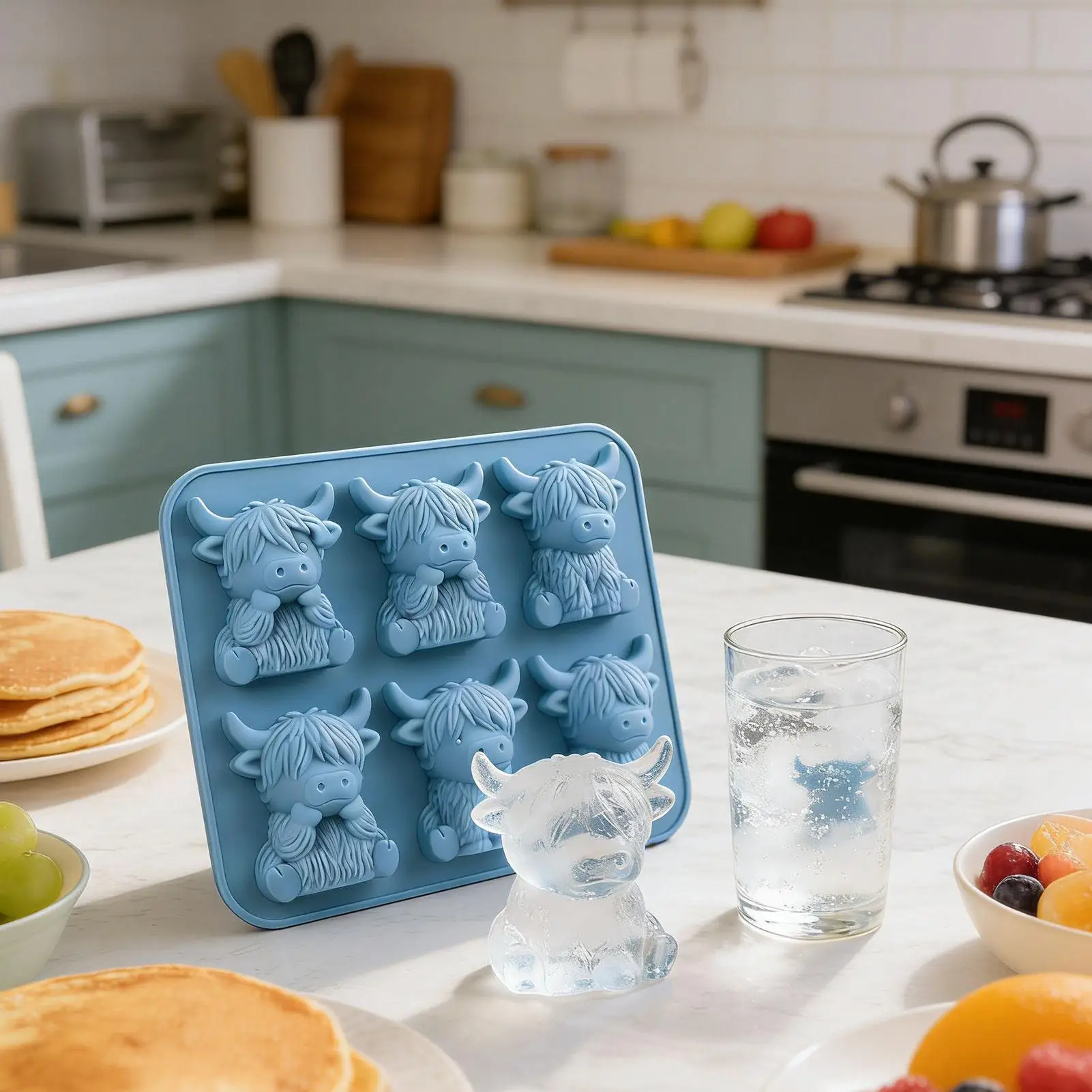 Moldes de silicona con forma de mini vaca de las Tierras Altas, 6 cavidades, para hacer cubitos de hielo fáciles de desmoldar, para whisky, cócteles, bourbon, tequila, vodka