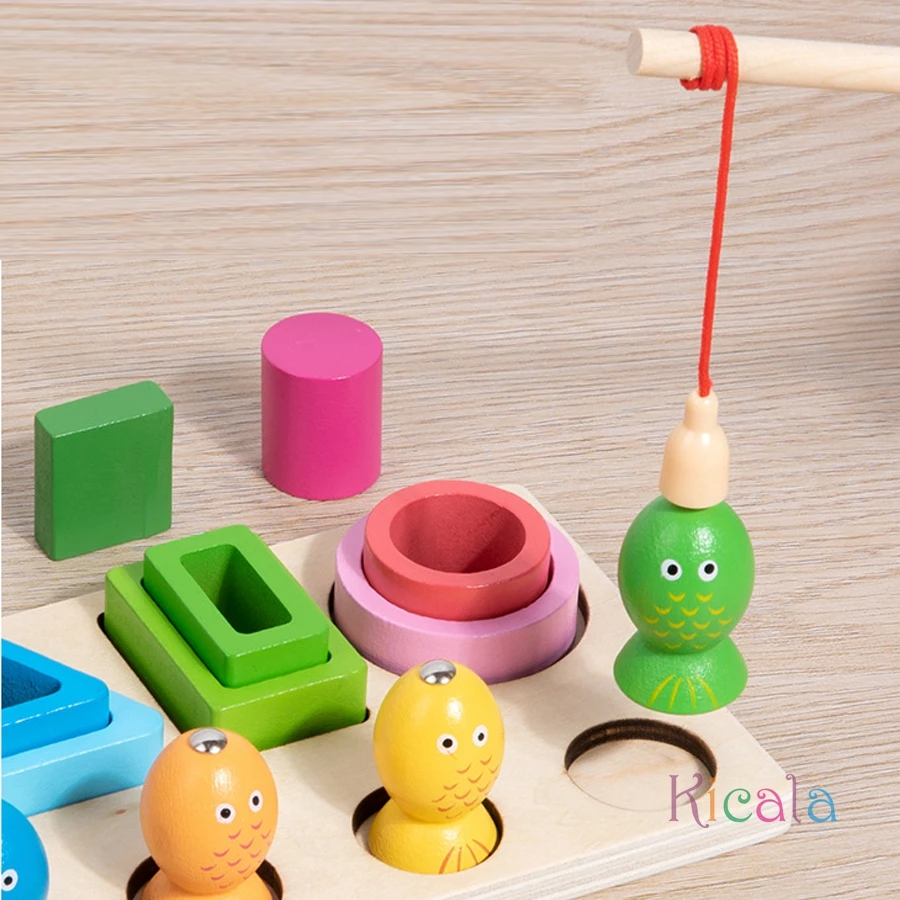 مونتيسوري المغناطيسي الصيد تعلم ألعاب تعليمية ألعاب التراص الخشبية مرحلة ما قبل المدرسة اللون شكل تصنيف الإدراك #5