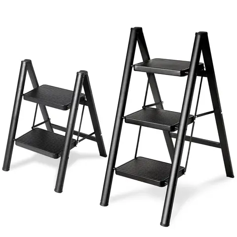 Heavy Duty Folding Step Stool Ladder - 330 lbs Capacity, Non-Slip Kitchen/Closet Step Stool for Adults & Kids, Compact Stepladde