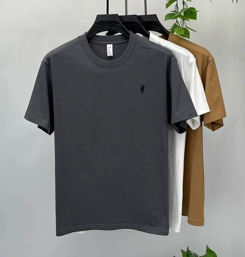 100% Pure Cotton Short Sleeve Luxury Brand Fashion Paul Pony Embroidered Men's T-shirt Summer Casual Breathable Round Neck Top