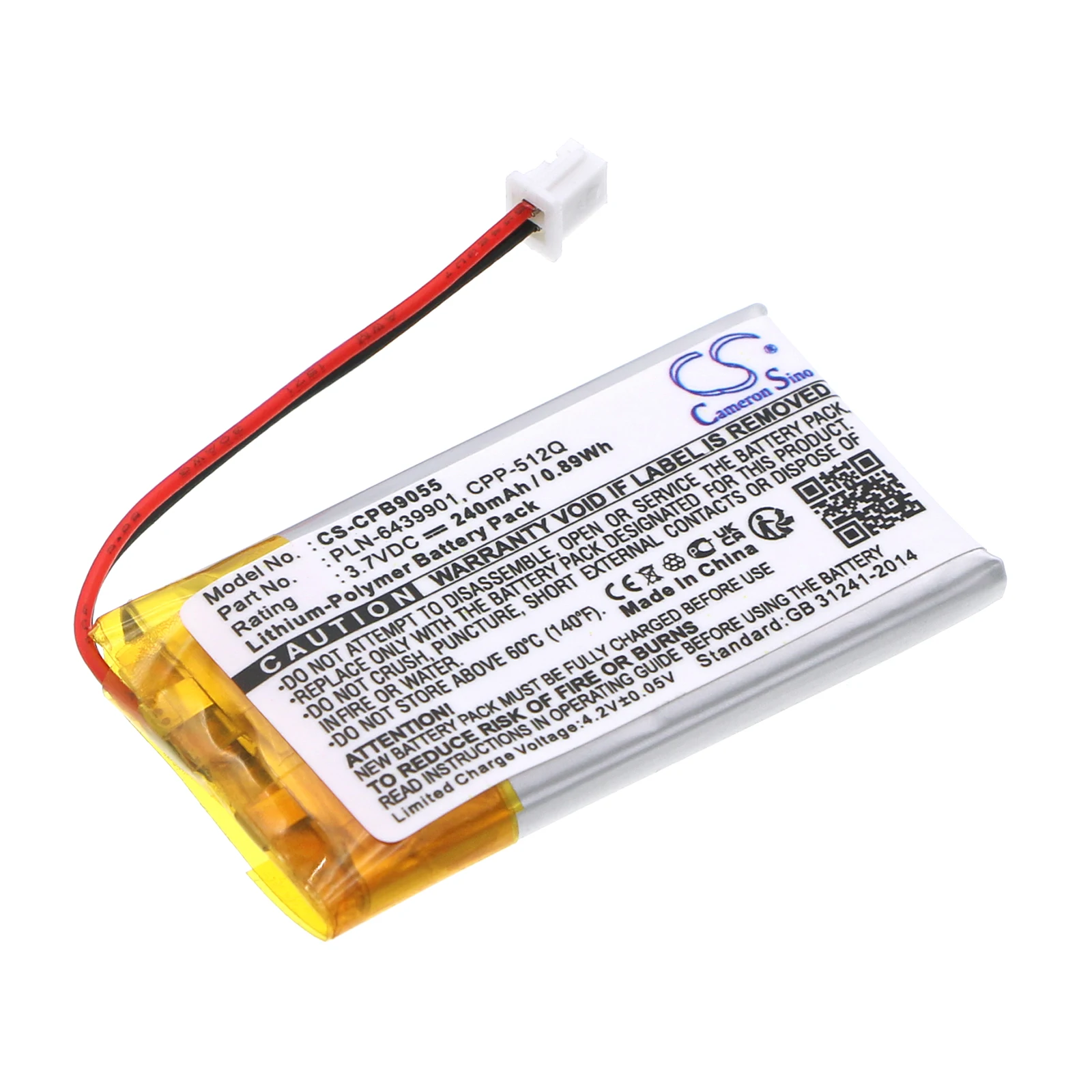 

Li-Polymer Wireless Headset Battery for Plantronics, 3.7V, 240mAh, Compatible Models: 64327-01, 64399-01, 65358-01, 71036-11
