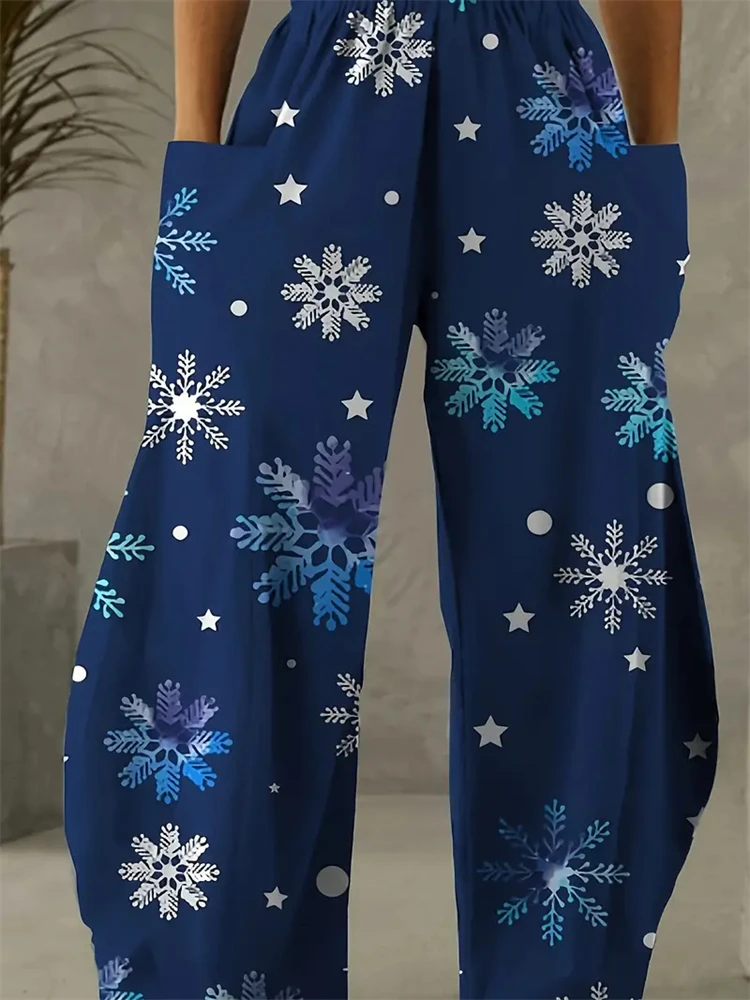 New Fall And Winter Large Size Womens Pants Fashion Loose Casual Christmas Printing Simple Pants Ms. Exquisite Retro Style Pants