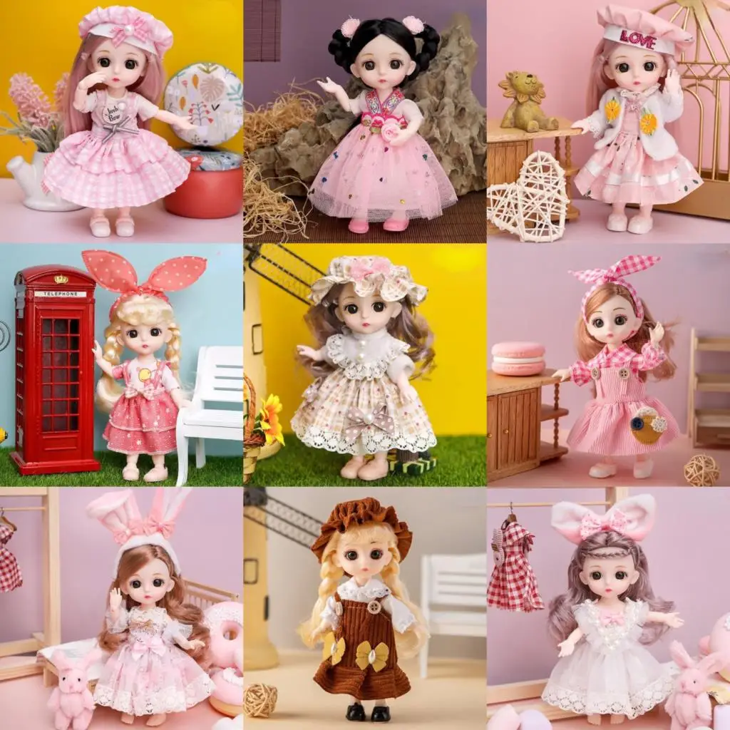 Mini muñeca articulada móvil de 16cm, muñeca de niña articulada 3D, ojos grandes, muñeca de princesa de moda, vestido de bricolaje, muñeca de juguete con ropa, regalo