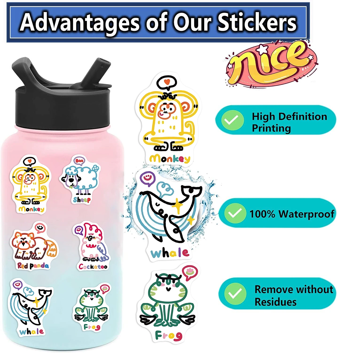 50pcs Linear Animal Graffiti Stickers For Children Diy Stationery Computer Stickers Student Stationery Cartoon Cute Decal Toys