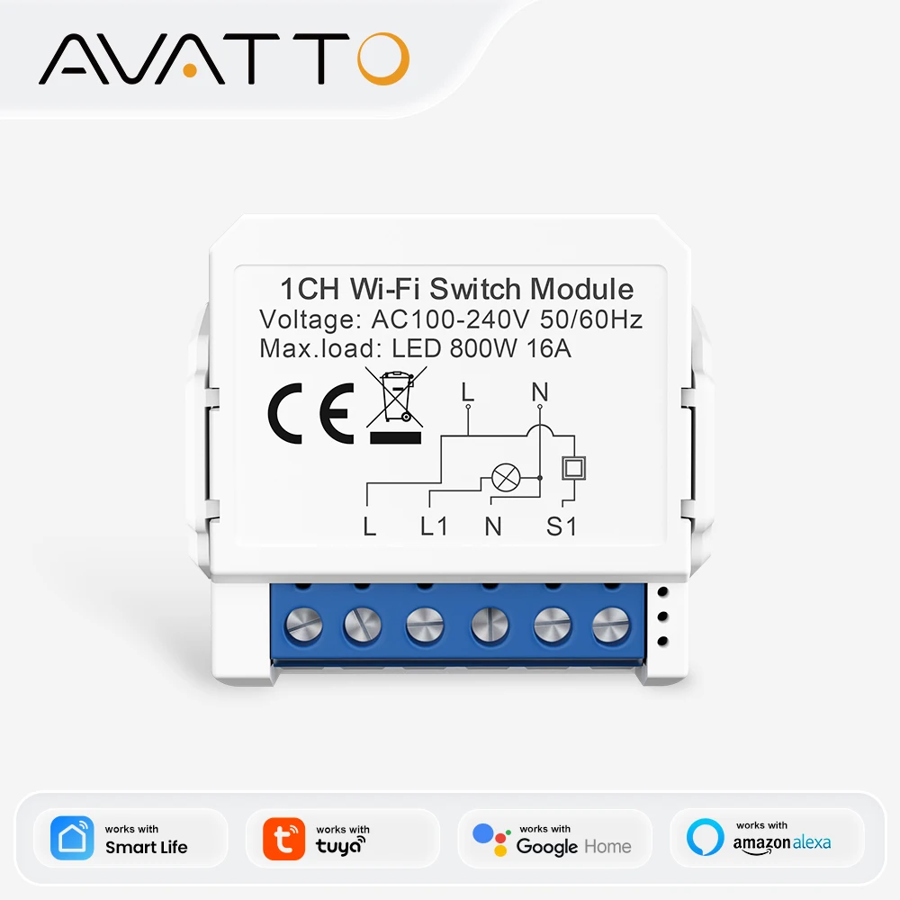 AVATTO WiFi 1/2/3/4-kanałowy Mini Inteligentny Przełącznik DIY Moduł Przełączników Światła Sterowanie Dwukierunkowe Współpracuje z Smart Tuya Alexa Alice Google Home
