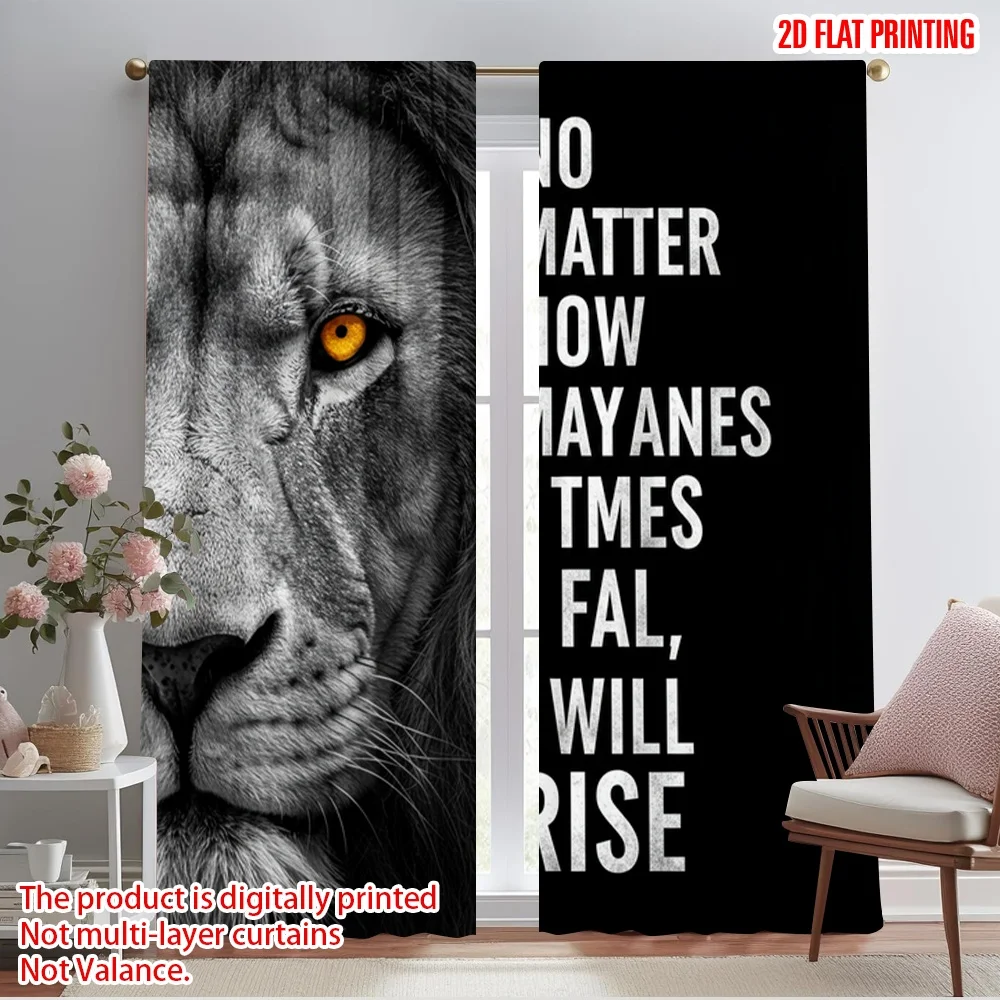 

2pcs 2D flat printing Curtain Lion Motivational Quote Polyester Without Electricity 0 Perfect for New Year and Carnival Party