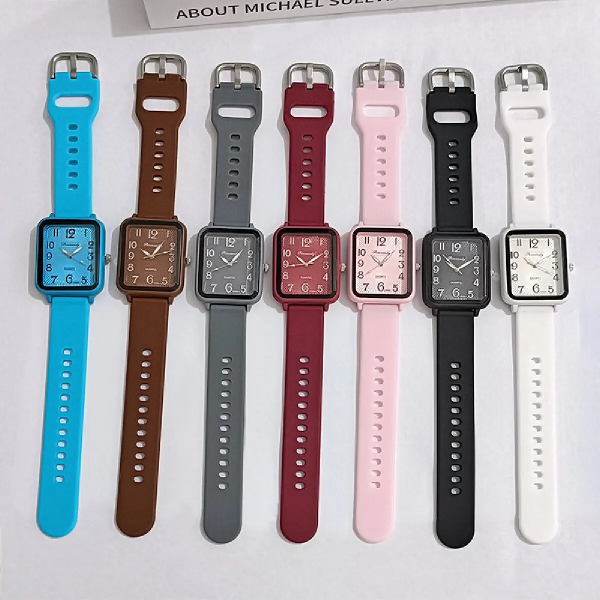 Women's Minimalist Silicone Strap Quartz Watch, Casual, Quadrado, Digital, Estudante, Novo, Elegante