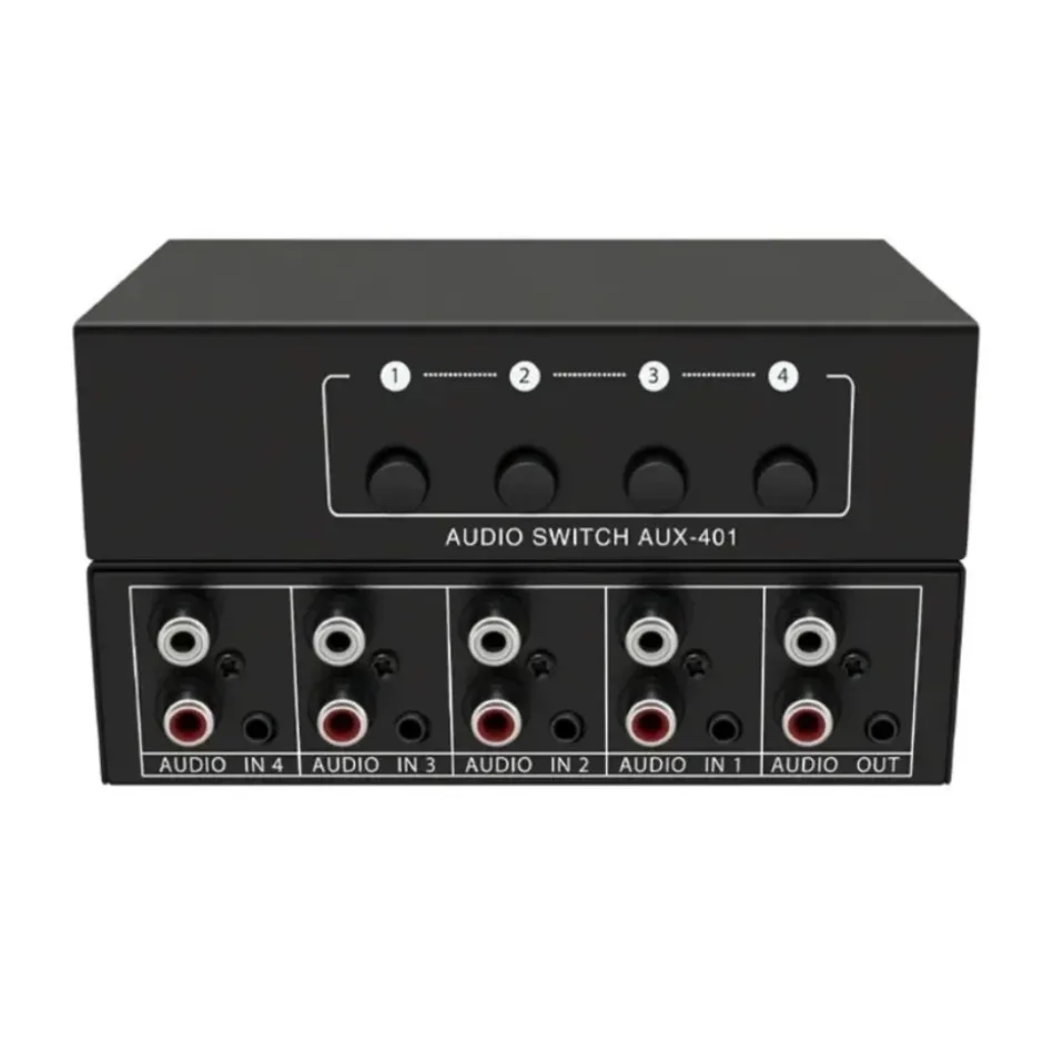 4-Way 3.5mm Audio Input Selector Switch Box Stereo Sound Splitter For Game Console Laptop Headset Speaker Live Broadcast Use
