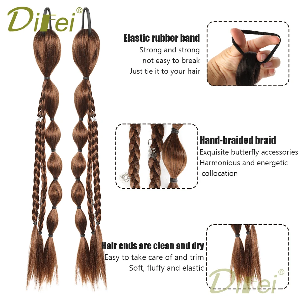 DIFEI 45cm Boxing Braid Synthetic Wig Braid Female Ponytail Sweet Cool Twist Braid Music Festival Double Ponytail Braid Wig