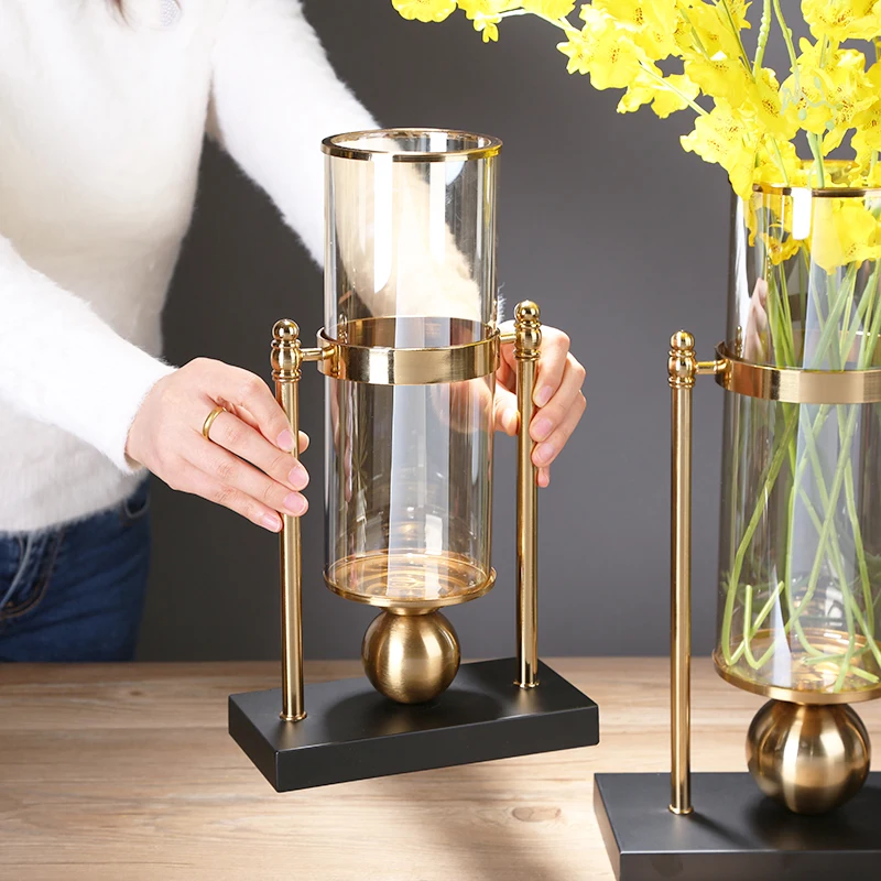 

Light luxury metal glass vase ornament, living room flower arrangement hydroponic North European dining table entrance home soft