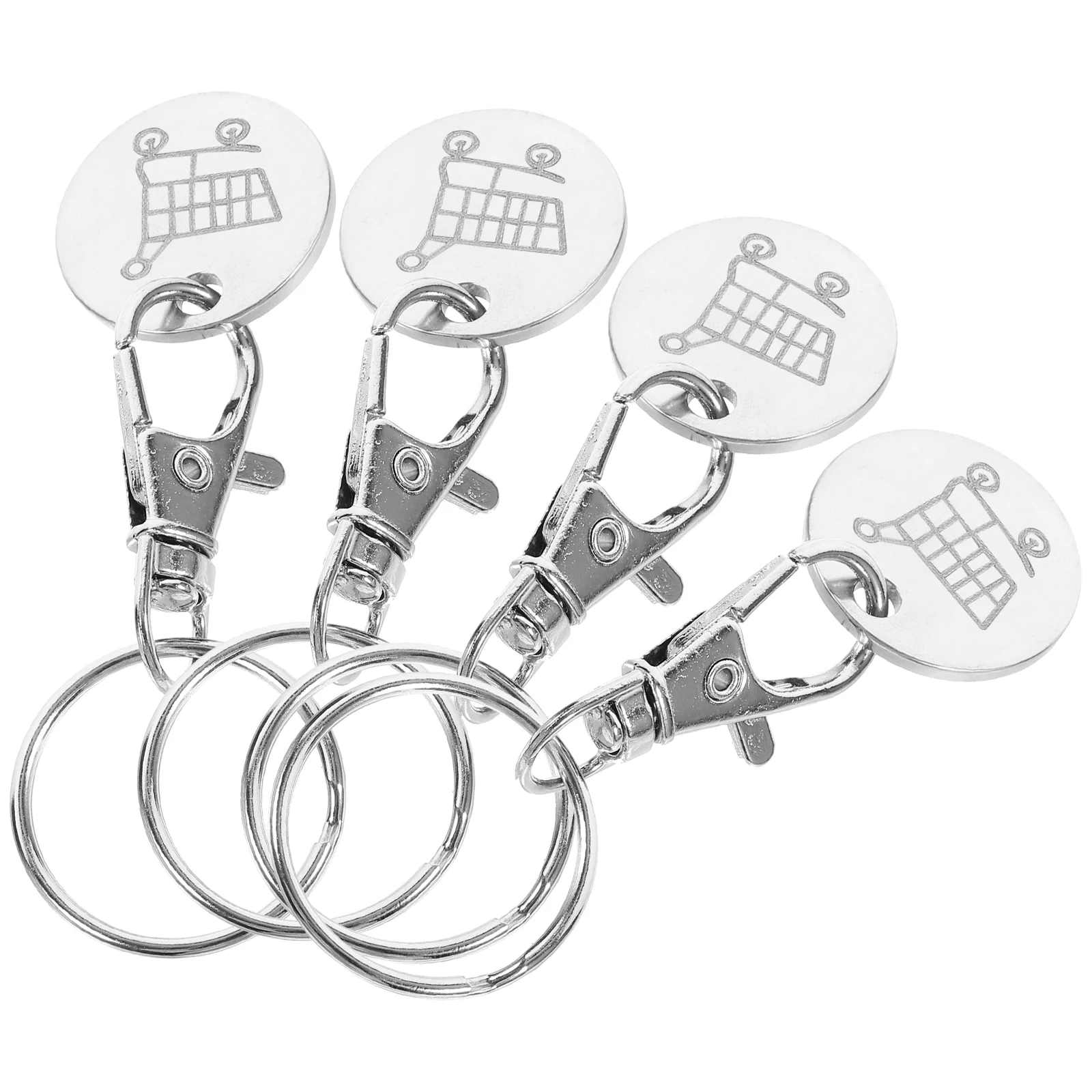 4 Pcs Shopping Tokens Trolley Cart Backpack Stainless Steel Insert Keychain Holder Rings Quarter