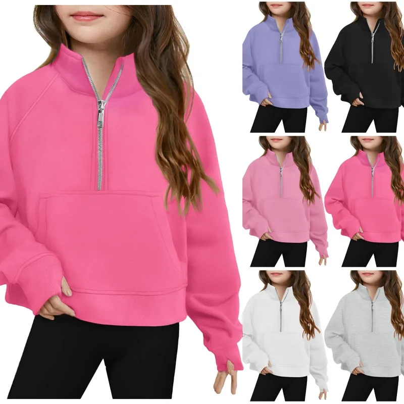 Girls Sweatshirts 2025 Spring Autumn Sports Jacket for Kids Turtleneck Half Zipper Children Sweatshirt Long Sleeved Loose Top