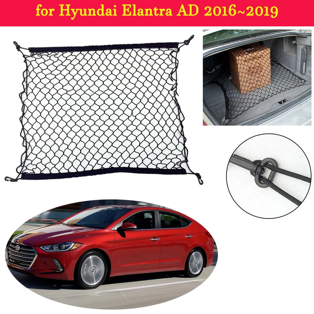 

for Hyundai Elantra AD 2016~2019 Car Trunk Luggage Storage Cargo Organiser Hooks Nylon Elastic Mesh Net Plastic Car Accessories