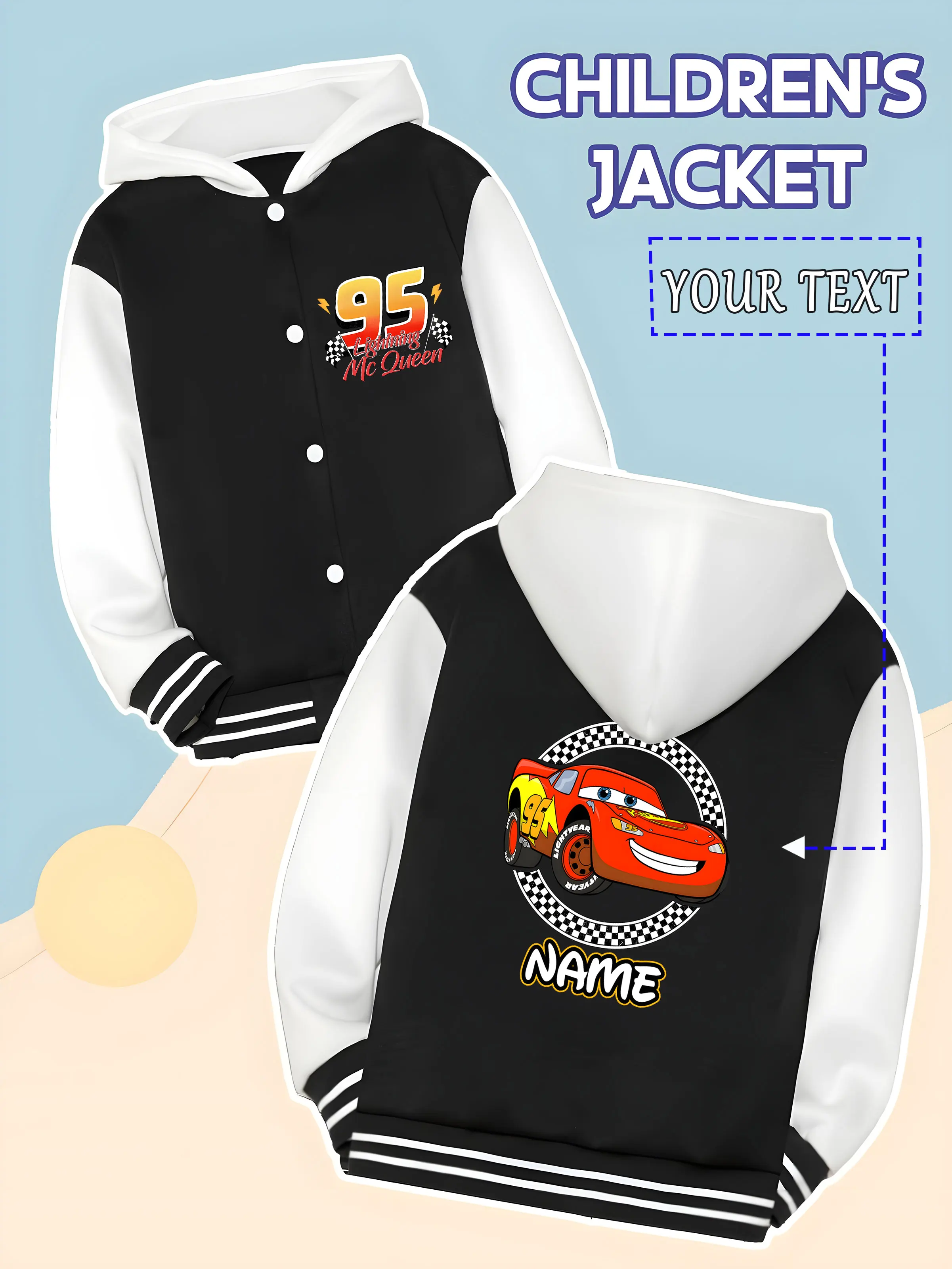 

MINISO Disney Cars McQueen children's baseball jacket - Lightning McQueen dynamic pattern, suitable for racing theme activities