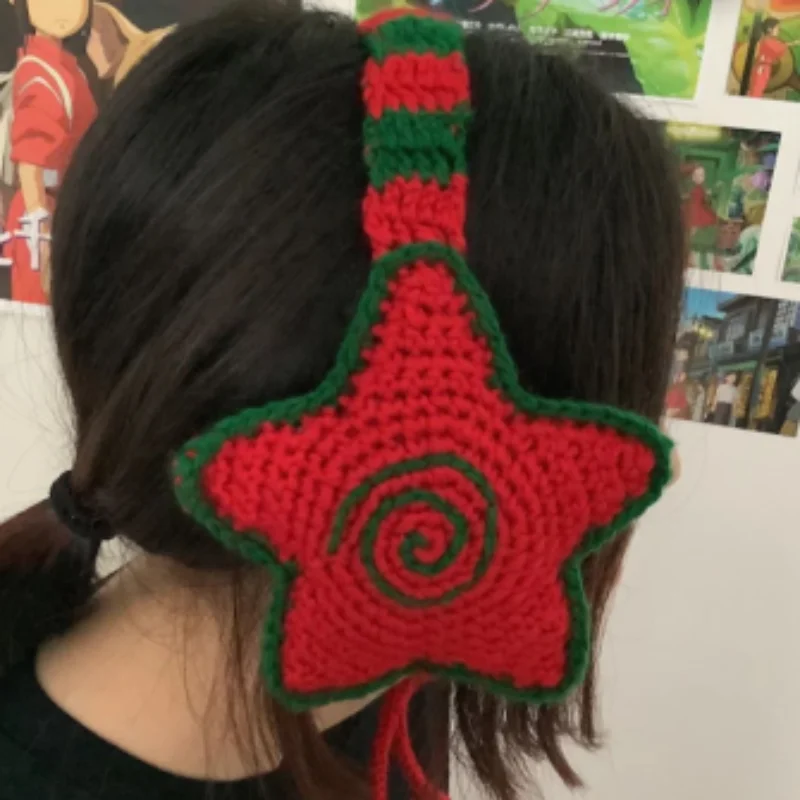 Handmade winter crocheted star earmuff star mushroom earmuff for adult children skiing walking earmuff winter warm