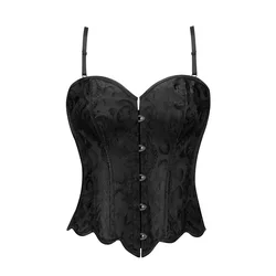 Women Corset with Straps Black Overbust Corsets Sexy Spaghetti Shoulder Strap Bustier Top Body Shaper Lace-up Corselet