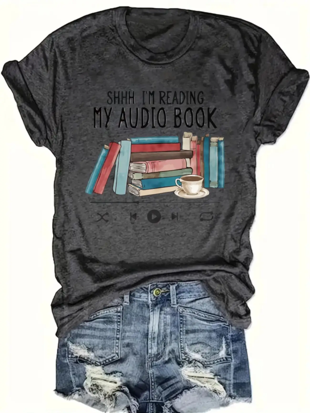 

Plus size women's short sleeve T-shirt Shhh I'm Reading My Audio Book breathable fabric summer outfits women's clothing