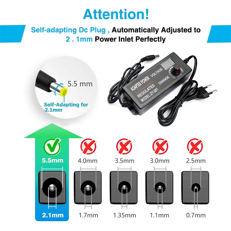 Adjustable AC to DC Power Supply 220V to 12V 3V 5V 6V 9V 12V 15V 24V 2A 3A 5A Universal Adapter 8PCS Connector DC Female Male