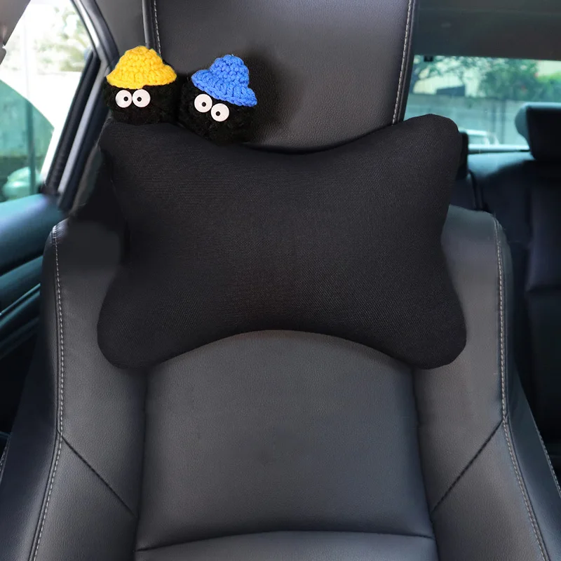 Niedliche Cartoon Auto Kissen Kohle Ball Spielzeug Eis Seide Mesh Universal Auto Sitz Kopfstütze Hals Unterstützung Auto Zubehör für Frauen Männer