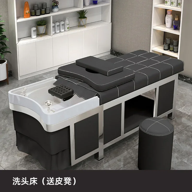 Steel frame head therapy shampoo bed for barber shop with water heater, water circulation, fumigation, beauty salon ear cleaning