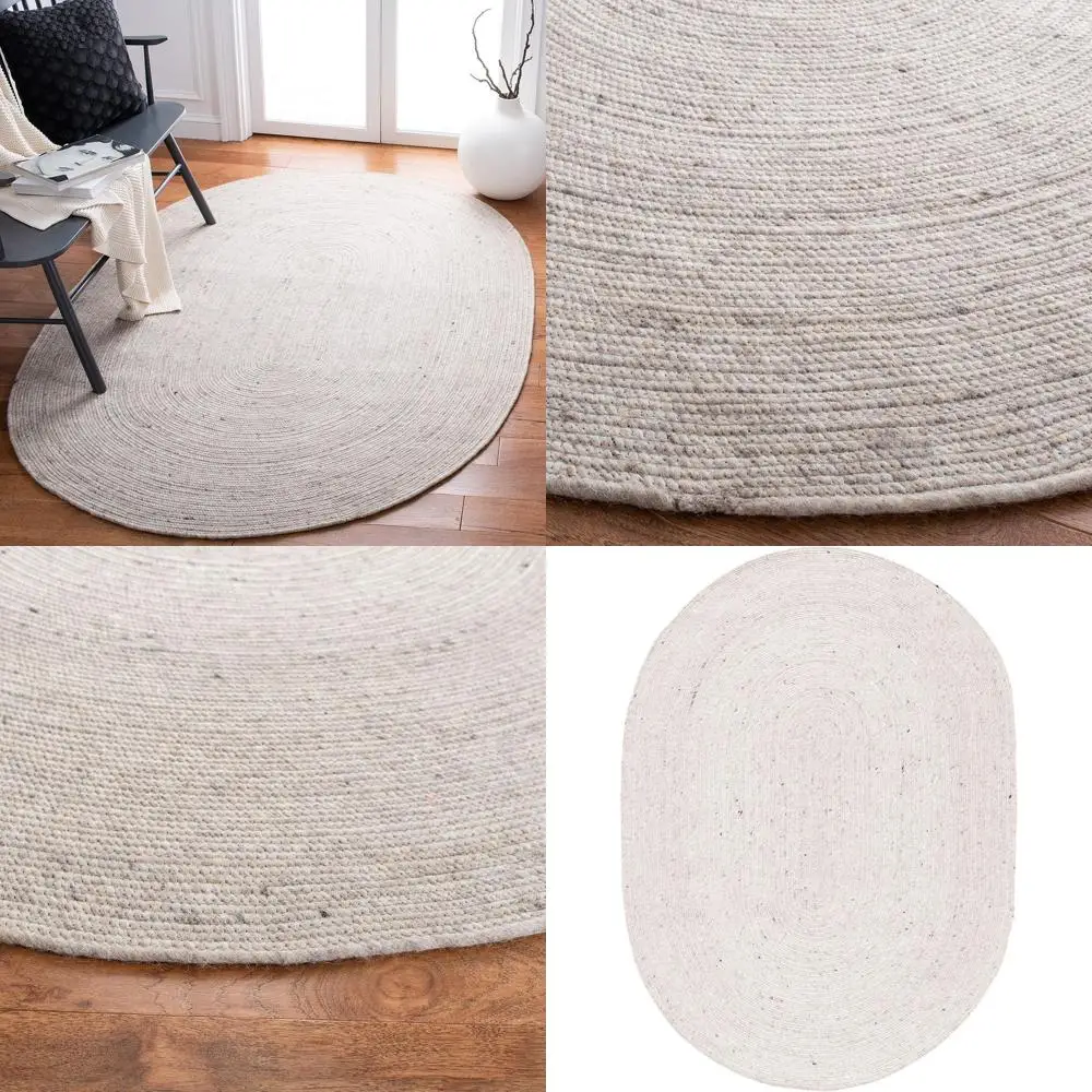 4' x 6' Beige Reversible Wool Rug, Handcrafted Cottage Style for Entryway, Living Room, and Kitchen