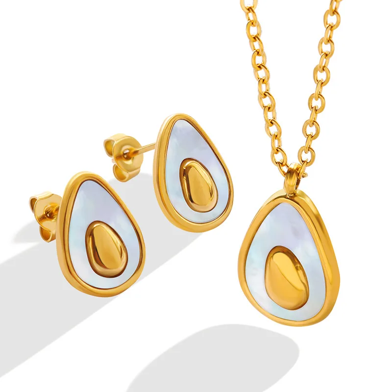 2023 New Necklace Earrings Avocado Droplet Jewelry Set 316L Stainless Steel Fashion Simple Accessories For Women