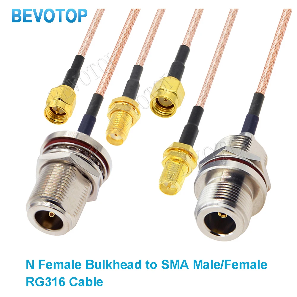 1PCS RG316 RF Coaxial Cable Adapter N Female Bulkhead to SMA Male Plug Connector with RG316 Pigtail Jumper Cable