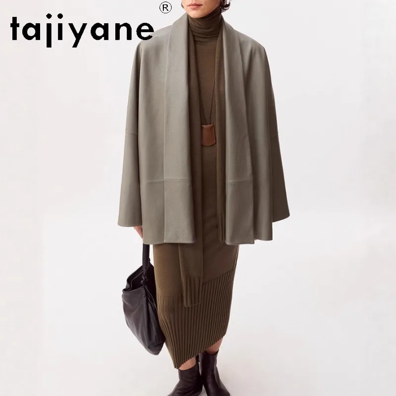 TAJIYANE Autumn Winter Jackets Deer Grain Goatskin Genuine Leather Jacket Women Cardigan Coats Drop Shoulder Oversized Outwear