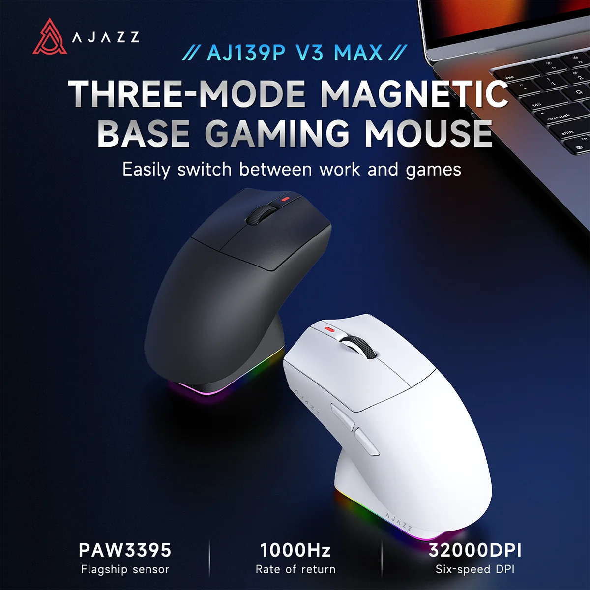 

Беспроводная игровая мышь AJAZZ AJ139P V3 Max PAW3395 с датчиком ключа 1 кГц, частота отката 1000 Гц, 800 мАч с магнитной зарядной базой