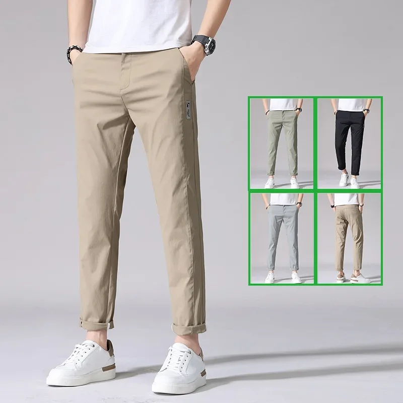 Brand Clothing Fashion Slim Fit Stretch Gray 2025 New Summer Pants Casual Chic Men Solid Color Business Trousers Male