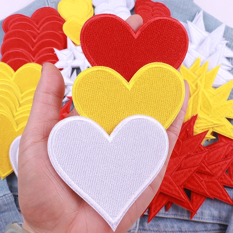 5-30PCS Red White Yellow Star/Love Heart Iron On Embroidered Patches For Clothing Jackets Sewing Stickers Decoration