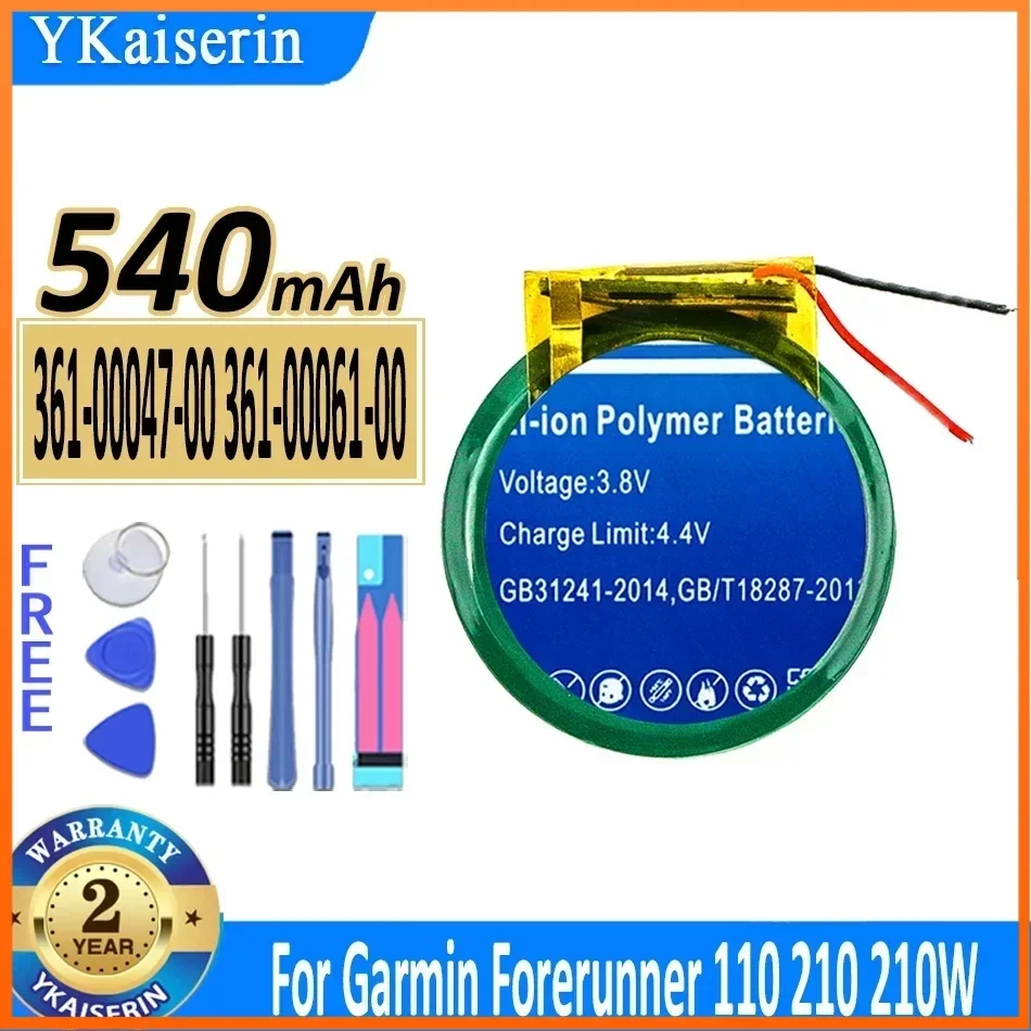 YKaiserin 361-00047-00 361-00061-00 540mAh Battery For Garmin Approach S1 S1W S2 S3 S4 For Forerunner 110 210 210W PD3032