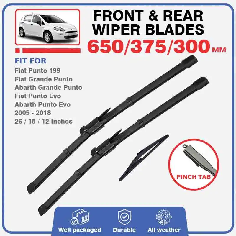 Front Rear Wiper Blades Set For Fiat Punto 199 Grande Punto 2005 - 2018 Abarth Punto Evo Windshield Brushes Window Windscreen