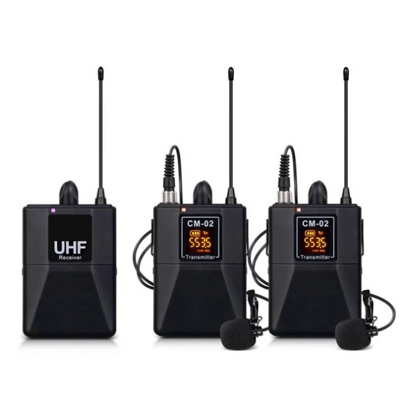 AOSHEN WM02 UHF Wireless Lavalier Microphone With 2 Channel Transmitter Clip Lapel Mic For Camera Phone Laptop Recording