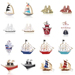 Enamel Sailboat Brooches for Women Unisex Boat Pins Multi-color Available Office Party Accessories Gifts