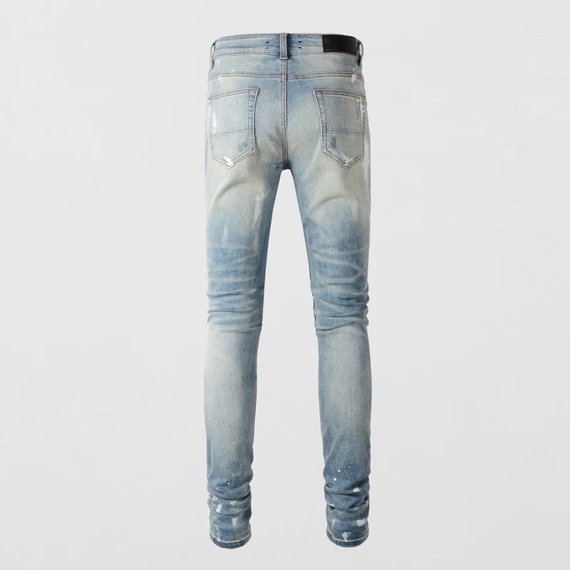 Fashionable new jeans stretch slim fit painted washed blue jeans high street hip-hop brand designer pants hombre