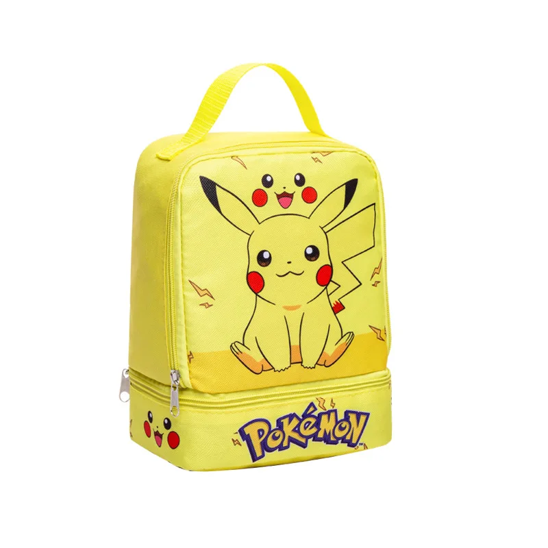 New Pokemon Cartoon Kawaii Pikachu Lunch Box Bag Student Family Camping Double Layer Lunch Bag Student Lunch Box Storage Bag