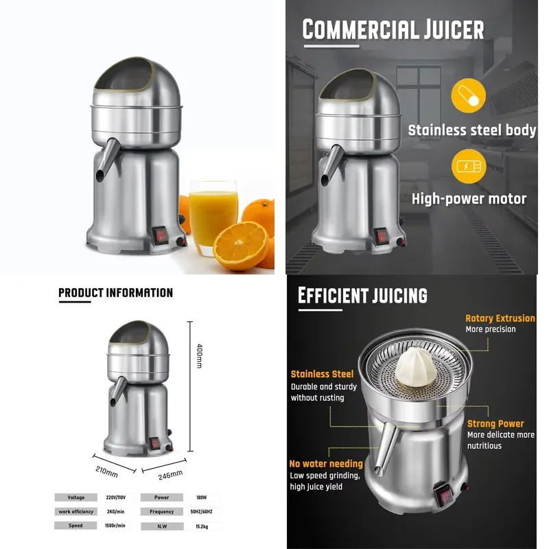 Commercial Electric Citrus Juicer Stainless Steel Orange Juice Extractor Heavy Duty Professional Fruit Press Machine for