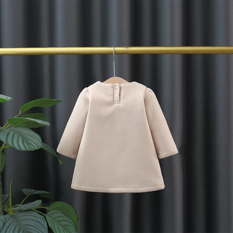 Baby Girl Dress Spring And Autumn Bow Woolen Warm Girl Dress Cute Casual Baby Dress