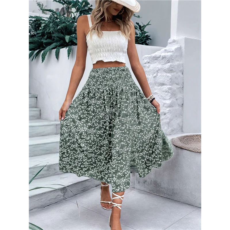 

A83F-Women's Print Long Skirts High Waist Split A Line Full Length Maxi Skirt