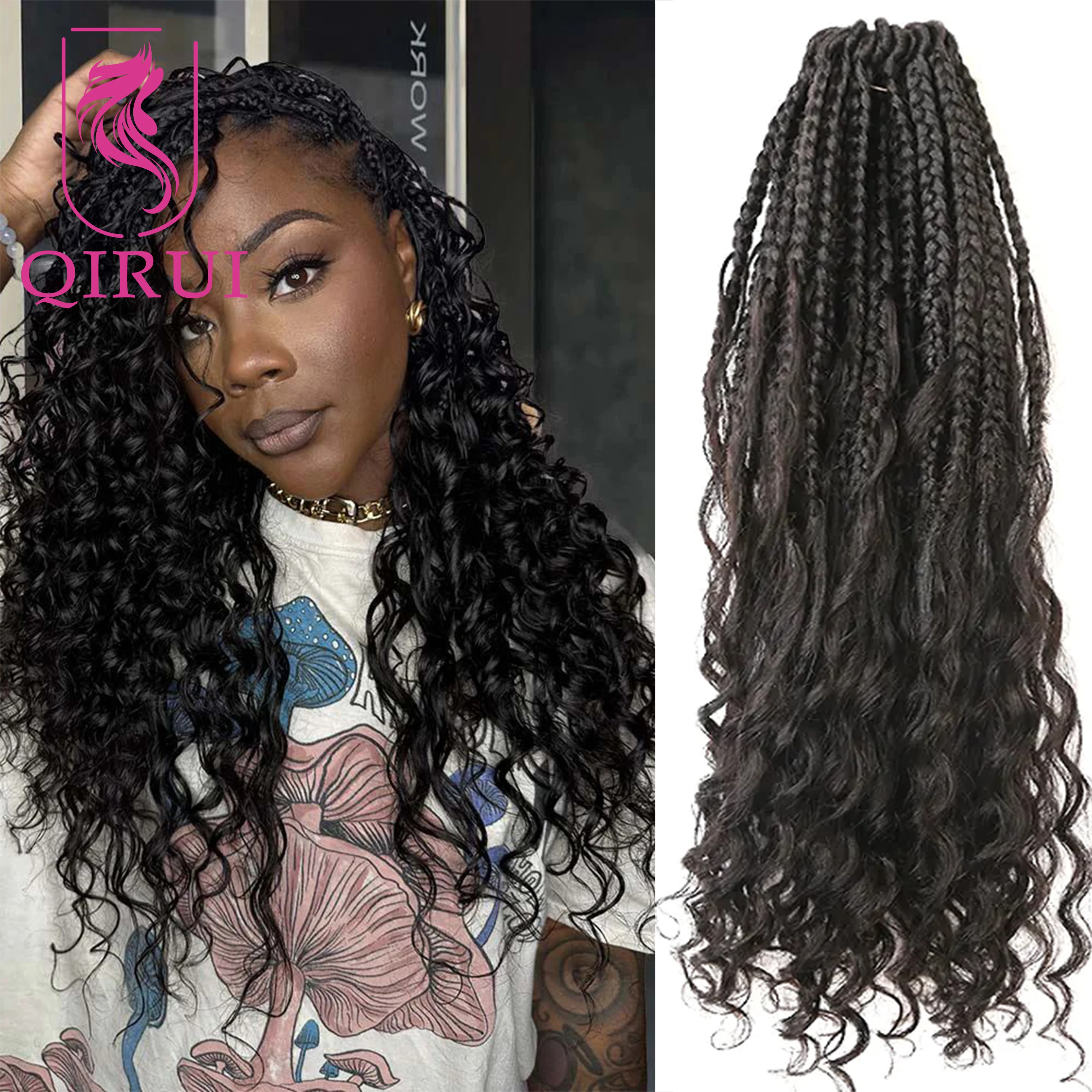 

18-дюймовые косички в стиле бохо крючком с кудрями из натуральных волос, предварительно заплетенные вьющиеся косички в стиле бохо, человеческие волосы, вязанные крючком, черный цвет для женщин