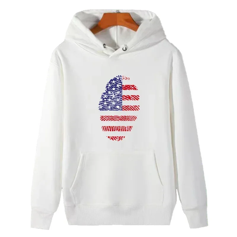 US Fingerprint Classic Graphic Hooded Sweatshirts Winter Thick Sweater Hoodie Cotton Essentials Fleece Hoodie Man Sweatshirts