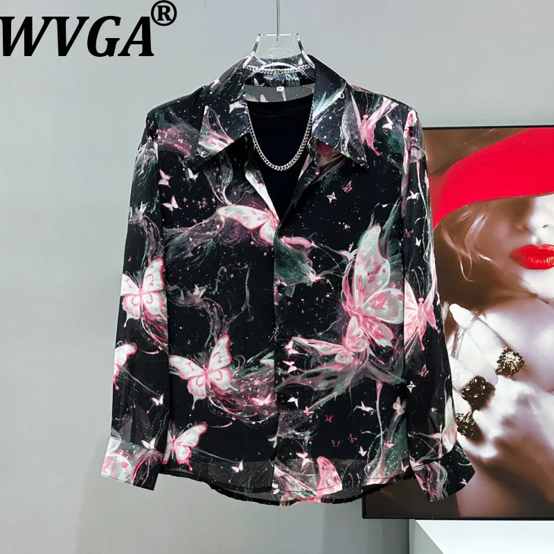 

WVGA Лето Новые Мужчины Tide High Street Оригинальный Дизайн Уличная Одежда Принт Рубашка С Длинным Рукавом Ниша Свободные Шикарные Повседневные Тонкие Топы W0006