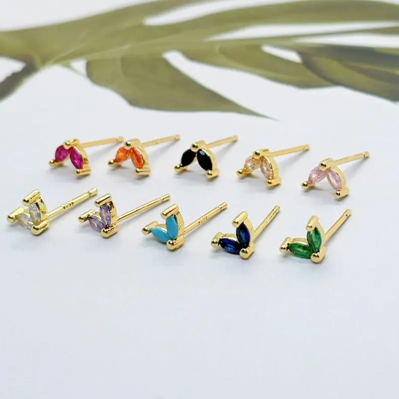 925 Silver Ear Needle Leaf-shaped Zircon Stud Earrings Marquise Crystal Zircon Exquisite Earrings Fashion Party Jewelry Gifts