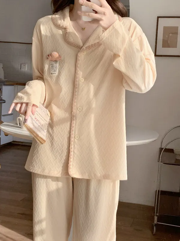 

2026 New Long Sleeve Women's Cotton Pajamas Comfortable Set Spring Autumn Home Clothes Outdoor Wearable Cardigan Sweet Style